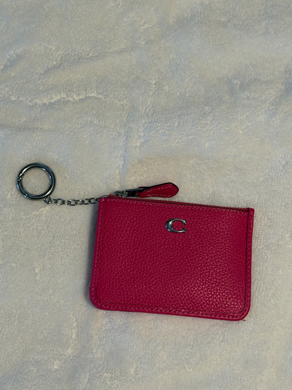 Coach Dragonfruit Leather Zip Card Case Keychain